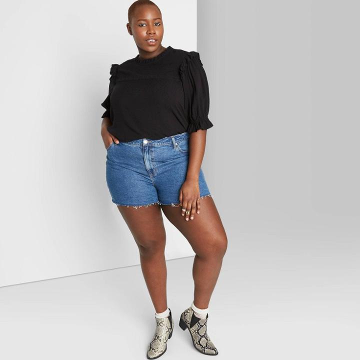 Women's Plus Size High-rise Mom Jean Shorts - Wild Fable Medium Wash 14w, Women's, Blue