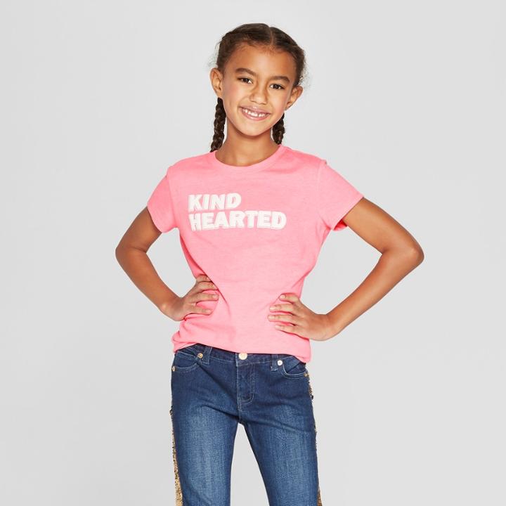 Girls' Short Sleeve Kind Hearted Graphic T-shirt - Cat & Jack Coral