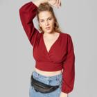 Women's Plus Size Cropped Long Sleeve Wrap Top - Wild Fable Red