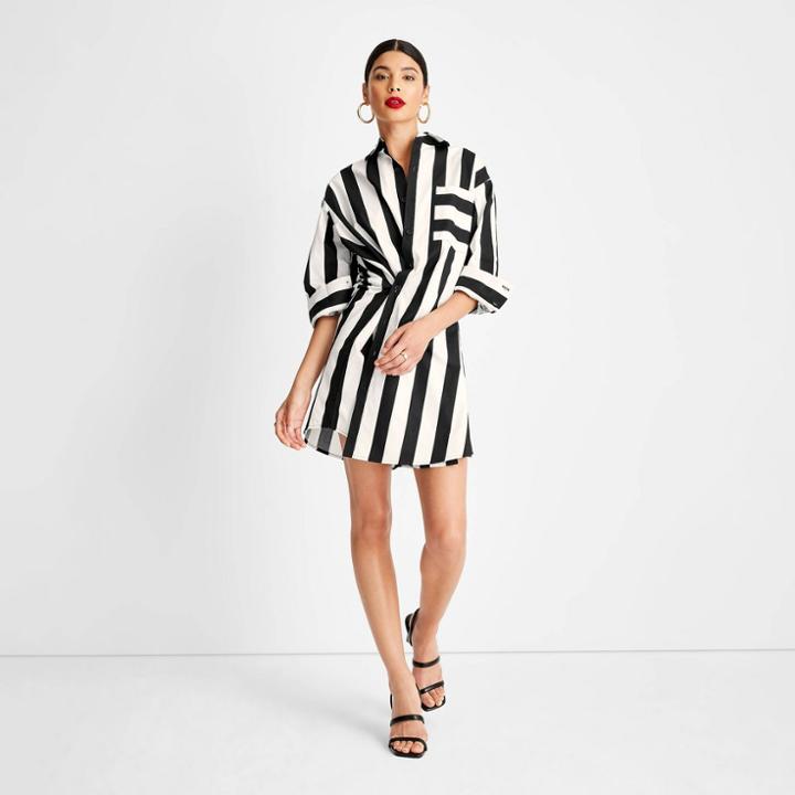 Women's Striped Asymmetrical Long Sleeve Shirtdress - Future Collective With Kahlana Barfield Brown Black/white