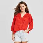 Women's Polka Dot Long Sleeve Open Front Shirt - Universal Thread Red Xs, Women's,