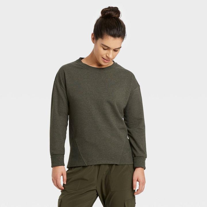 Women's French Terry Crewneck Pullover - All In Motion Olive Green Xs, Women's, Green Green