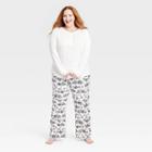 Women's Plus Size Henley Top And Pants Pajama Set - Stars Above Cream