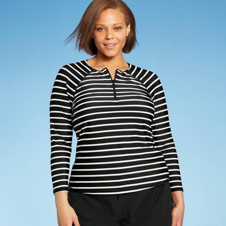 Kona Sol Women's Plus Size Long Sleeve Zip Neck Rash Guard - Kona