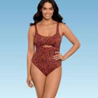 Women's Slimming Control Cut Out Tie Back One Piece Swimsuit - Beach Betty By Miracle Brands Brown