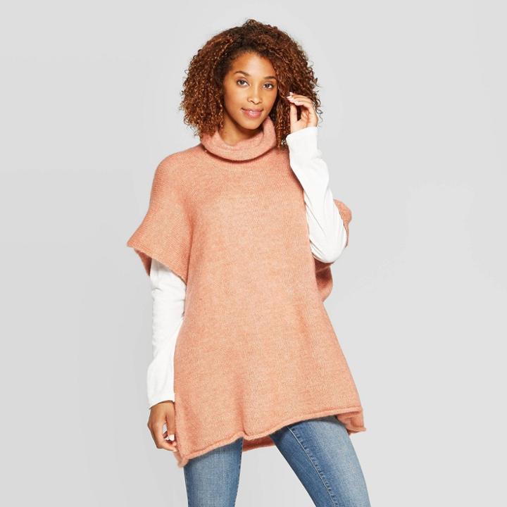 Women's Rolled Edge Poncho - Universal Thread Orange One Size, Women's
