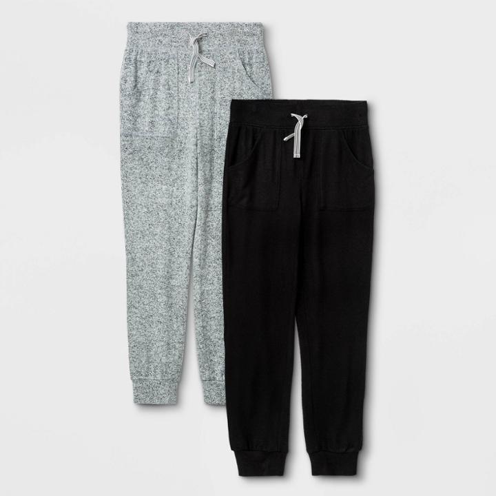 Girls' 2pk Cozy Jogger Pants - Cat & Jack Black/heather Gray Xs, Black/grey Gray