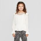 Girls' Woven Mesh And Lace Long Sleeve Top - Art Class Ivory