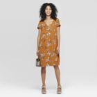 Women's Floral Print Short Sleeve V-neck Crepe Dress - A New Day Rust/white