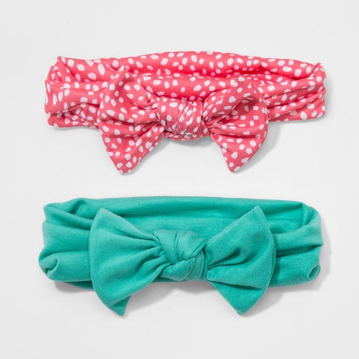 Girls' 2pk Solid Bow Headbands - Cat & Jack Coral (pink)
