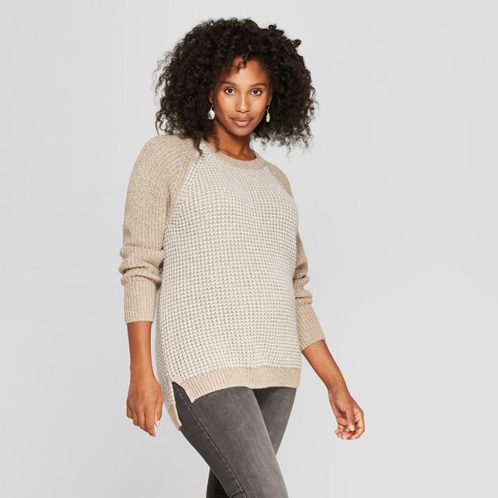 Maternity Colorblock Tuck Stitch Pullover - Isabel Maternity By Ingrid & Isabel Oatmeal S, Women's, Beige