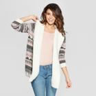 Women's Long Sleeve Sherpa Cozy Jacquard Hooded Cardigan - Almost Famous (juniors') Ivory