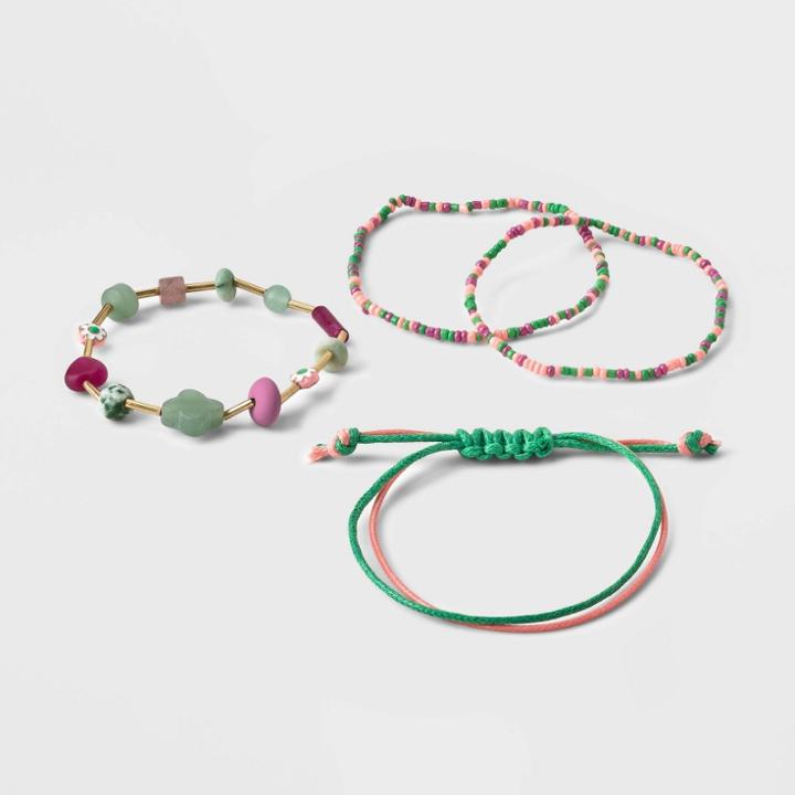 Semi-precious Jasper Jade Quartz Stretch Bracelet Set 3pc - Universal Thread Green