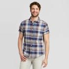 Men's Plaid Standard Fit Short Sleeve Linen Shirt - Goodfellow & Co Cyber Blue S, Men's,