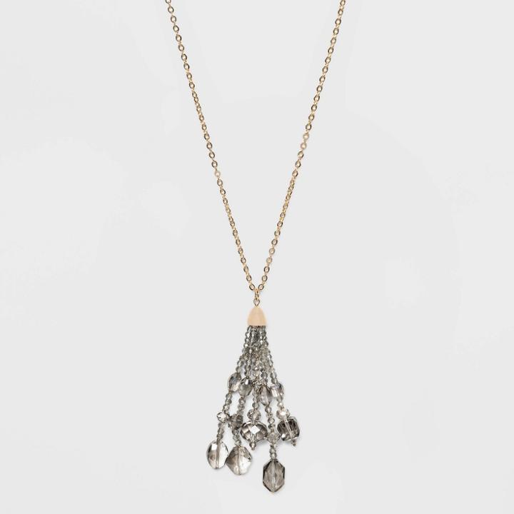 Glass Beaded Tassel Pendant Necklace - A New Day Black