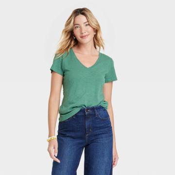 Women's Slim Fit Short Sleeve V-neck T-shirt - Universal Thread Dark Green