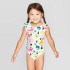 Toddler Girls' Wide Strap With Arm Ruffle One Piece Swimsuit - Cat & Jack White