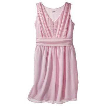 Tevolio Women's Chiffon V-neck Pleated Dress - Pink
