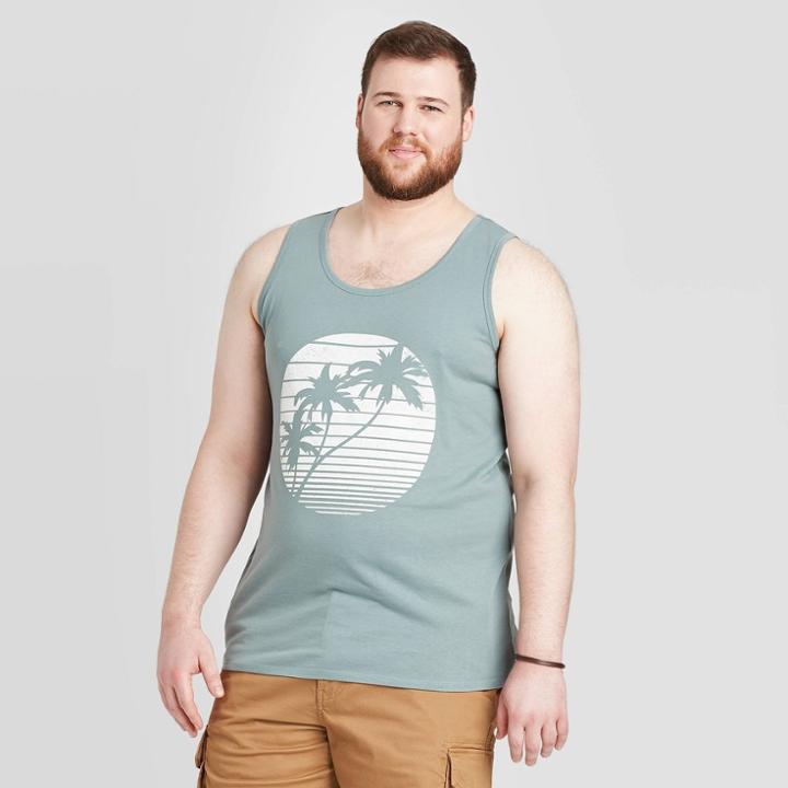 Men's Tall Palm Print Standard Fit Novelty Tank Top - Goodfellow & Co Green