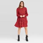 Women's Floral Print Long Sleeve Tiered Babydoll Dress - A New Day Red