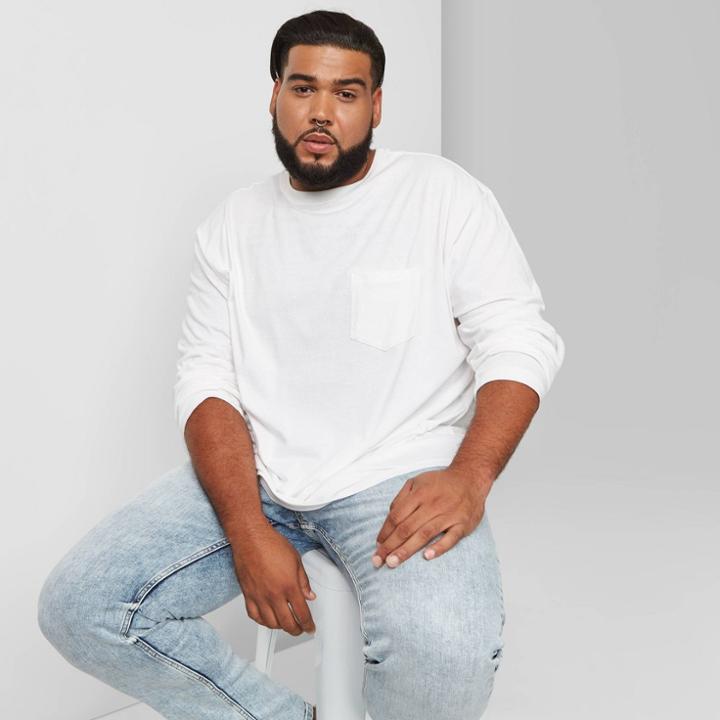 Men's Big & Tall Long Sleeve Boxy Crewneck T-shirt - Original Use White