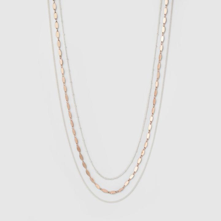 Three Rows Long Necklace - A New Day Silver/rose Gold