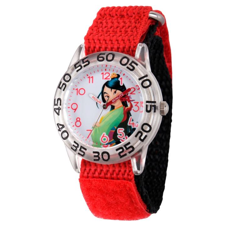Girls' Disney Princess Mulan Red Plastic Time Teacher Watch - Red, Girl's