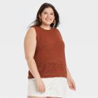 Women's Plus Size Pointelle Crewneck Sweater Tank - Universal Thread Rust
