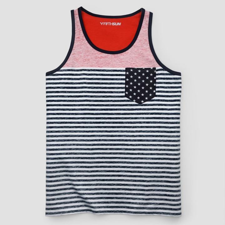 Fifth Sun Men's American Striped Pocket Tank Top - White