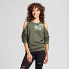 Women's Embroidered French Terry Cold Shoulder Sweatshirt - Alison Andrews Green