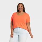 Women's Short Sleeve Drapey Scoop Neck T-shirt - Ava & Viv Orange
