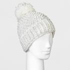 Women's Fleece Lined Marled Faux Fur Pom Beanie - Universal Thread Cream (ivory)