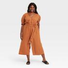 Women's Plus Size 3/4 Sleeve Cropped Jumpsuit - Ava & Viv Rust X, Red