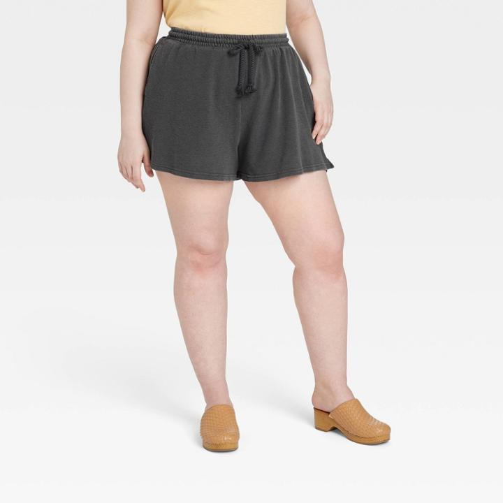 Women's Plus Size High-rise French Terry Pull-on Shorts - Universal Thread Gray