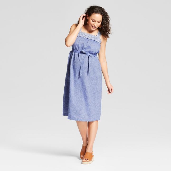 Maternity Embroidery Woven Tank Dress - Isabel Maternity By Ingrid & Isabel Chambray Xs, Women's, Blue