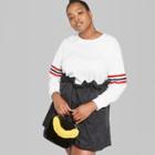 Women's Plus Size Striped Long Sleeve Oversized Striped Boyfriend T-shirt - Wild Fable White