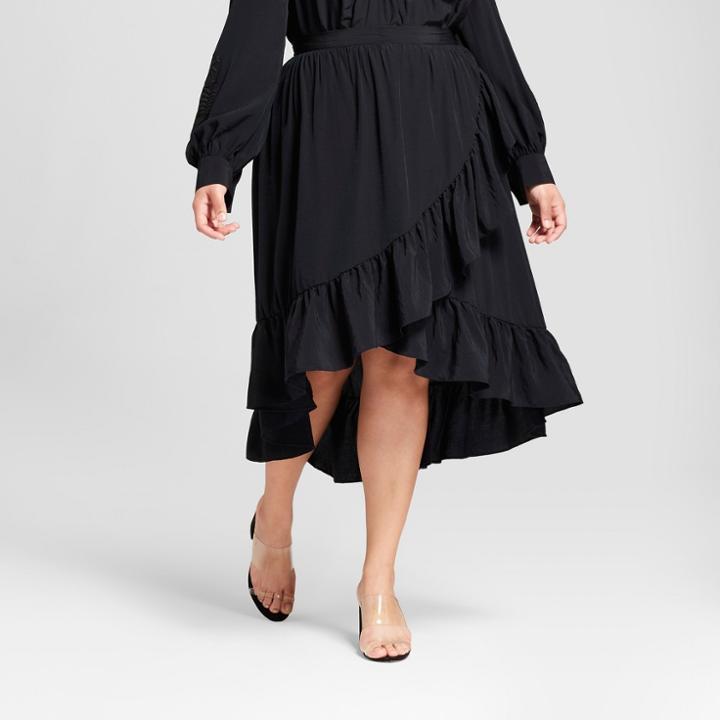 Women's Plus Size Ruffle Wrap Midi Skirt - Who What Wear Black