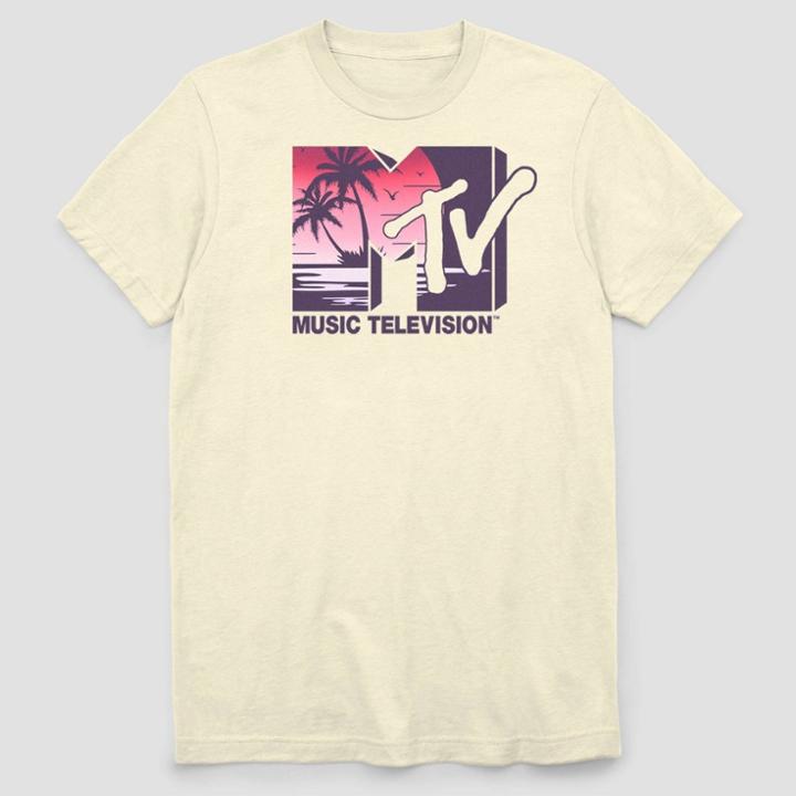 Men's Mtv Paradise Beach Logo Short Sleeve Graphic T-shirt - Cream S, Men's, Size:
