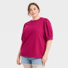 Women's Plus Size Short Sleeve French Terry Sweatshirt - Ava & Viv Magenta