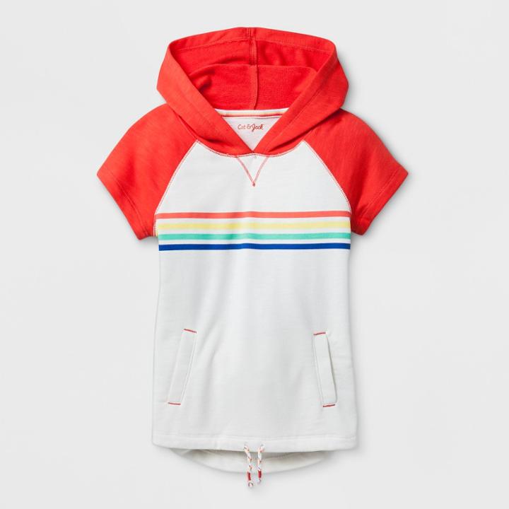 Girls' Short Sleeve Multi Stripe Hoodie - Cat & Jack Cream
