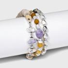 Semi-precious Lepidolite Dyed Topaz Stretch Bracelet 3pc - Universal Thread Cream, Ivory