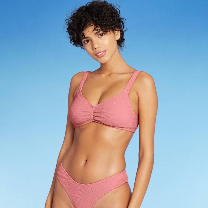 Women's Shirred Pucker Textured Crop Bralette Bikini Top - Sea Angel