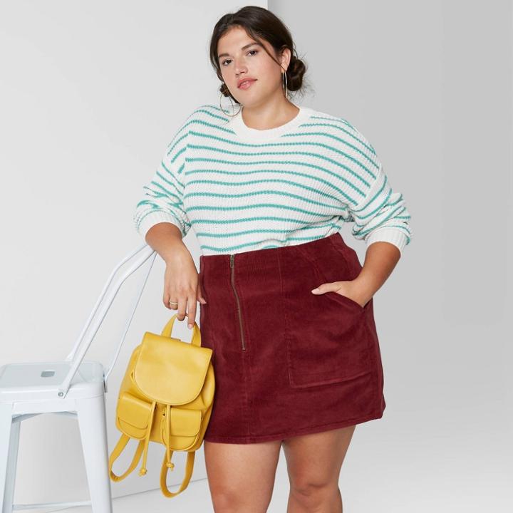Women's Plus Size Striped Crewneck Pullover Sweater - Wild Fable Green