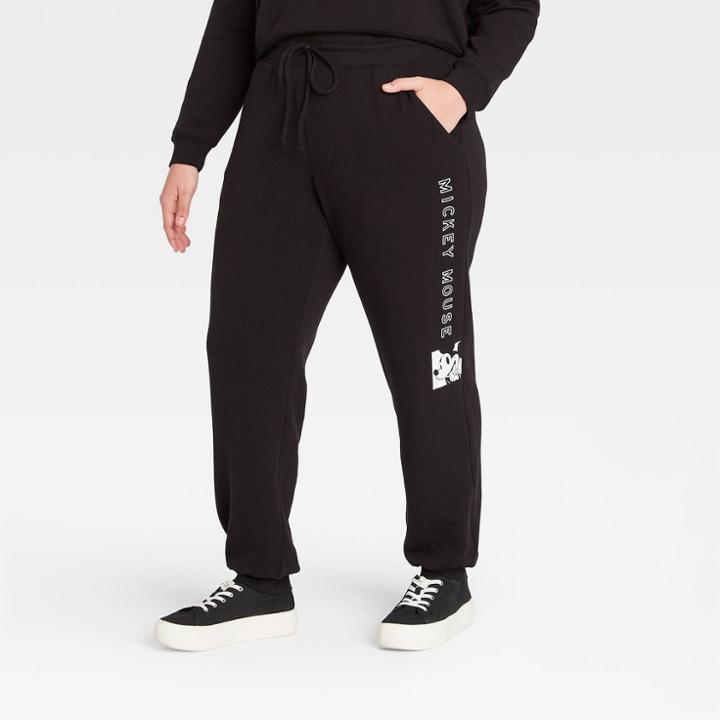 Women's Disney Mickey Mouse Plus Size Jogger Pants - Jet Black