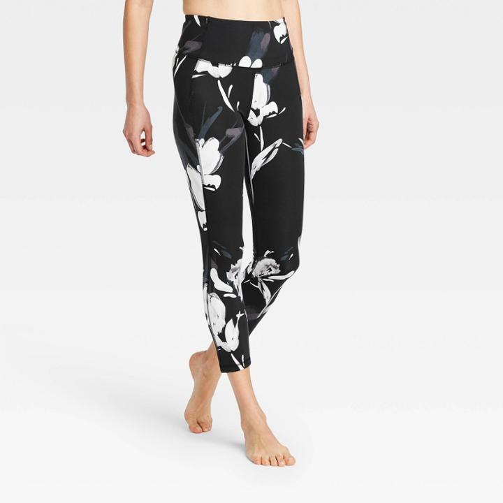 Women's Floral Print Contour Power Waist High-rise 7/8 Leggings 24 - All In Motion Black S, Women's,