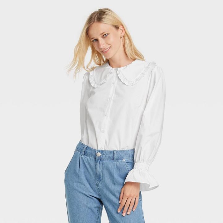 Women's Ruffle Long Sleeve Top - Who What Wear White