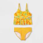 Girls' Babydoll Floral Print Midkini Tankini Set - Art Class Yellow