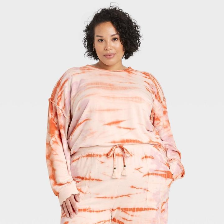 Women's Plus Size Tie-dye Sweatshirt - Knox Rose Orange