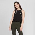 Women's Sleeveless Contrast Trim Ruffle Tank Top - Spenser Jeremy - Black