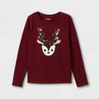 Girls' Long Sleeve 'reindeer' Flip Sequin T-shirt - Cat & Jack Burgundy